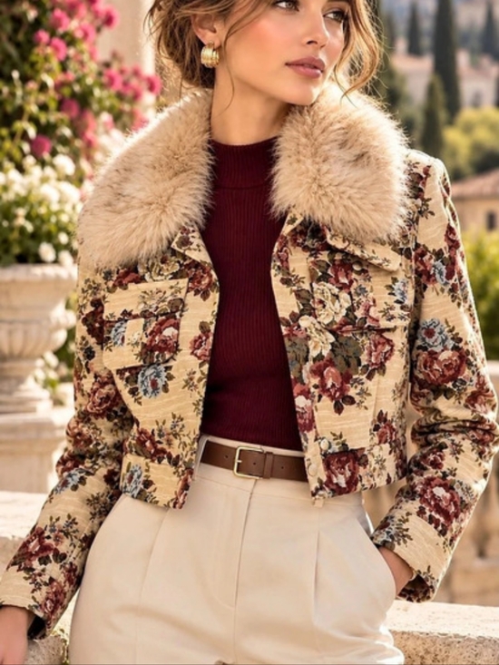 Jackets & Blazers - 160 Floral Beige With Removable Jacket